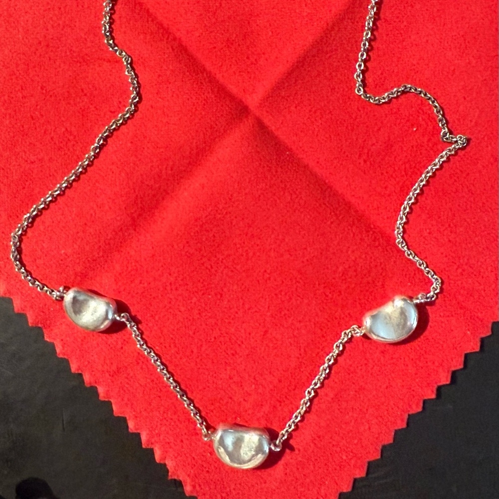 Tiffany & Co 3 Bean Sterling Silver Elsa Peretti Necklace (16.5 inches)
